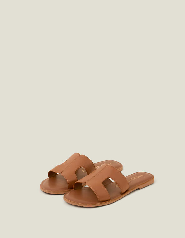 Wide Fit Cut-Out Leather Sandals, Tan (TAN), large