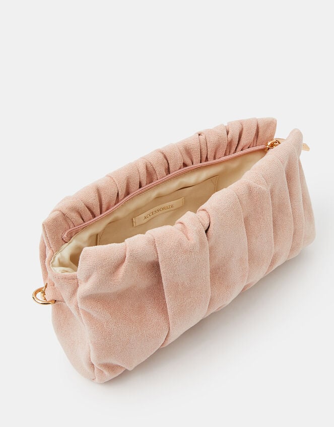 Ruched Faux Suede Clutch Bag, Pink (BLUSH), large