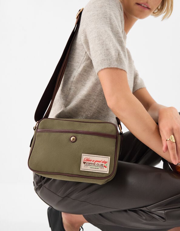 Canvas Crossbody Bag, Green (KHAKI), large