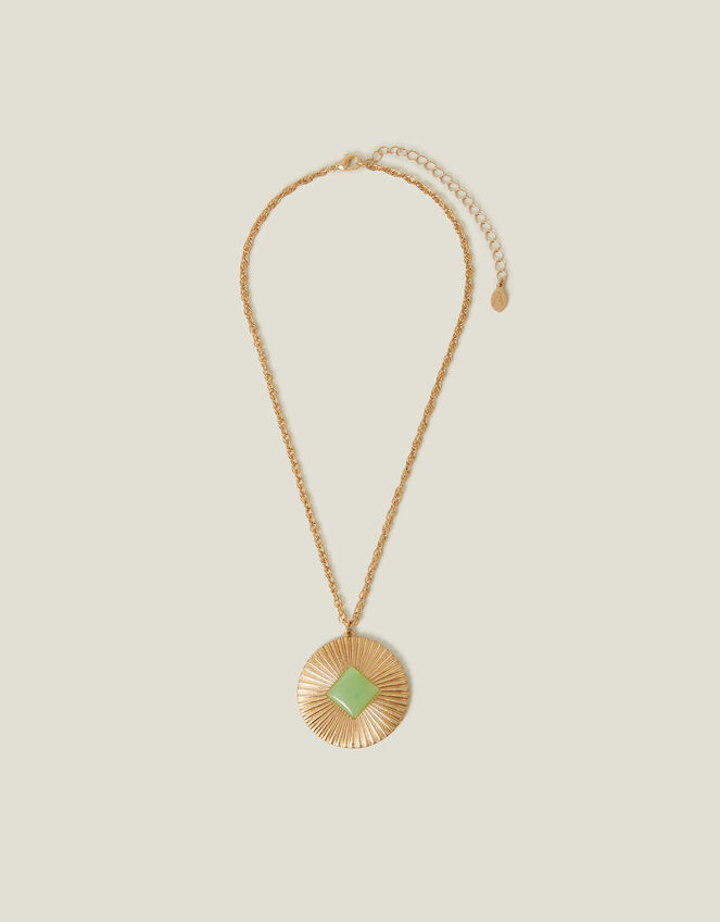 Resin Stone Disc Pendant Necklace, , large