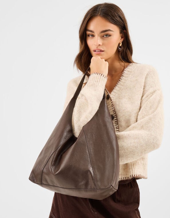 Slouchy Leather Shoulder Bag, , large