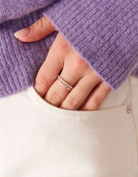 Sterling Silver Ball Rings Set of Two, Silver (ST SILVER), large