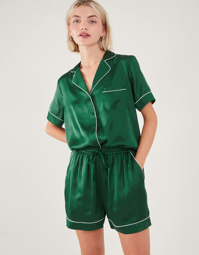 Satin Short Pyjama Set, Green (GREEN), large