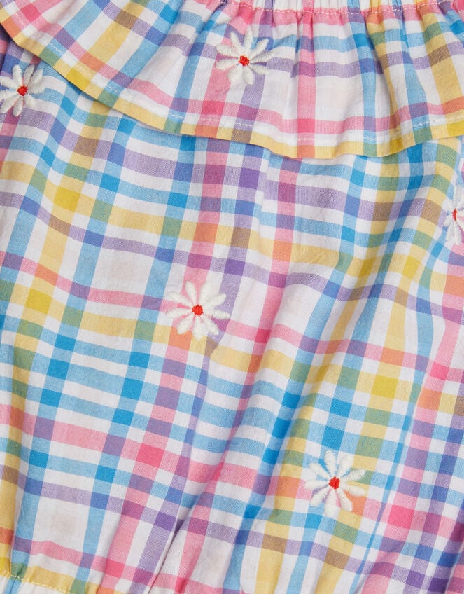 Girls Floral Embroidered Check Bardot Playsuit, Multi (BRIGHTS MULTI), large