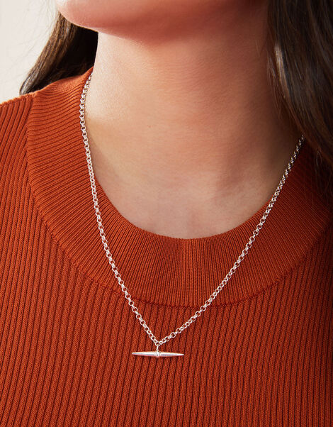 Sterling Silver-Plated T-Bar Pendant Necklace, , large