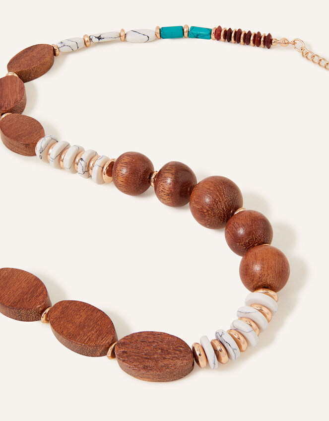 Wooden Mixed Shape Beaded Necklace, , large