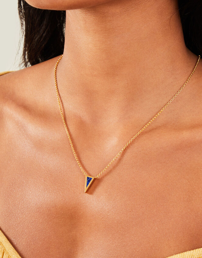 14ct Gold-Plated Lapis Triangle Pendant Necklace, , large