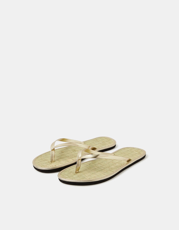 Plain Seagrass Flip Flops, Gold (GOLD), large