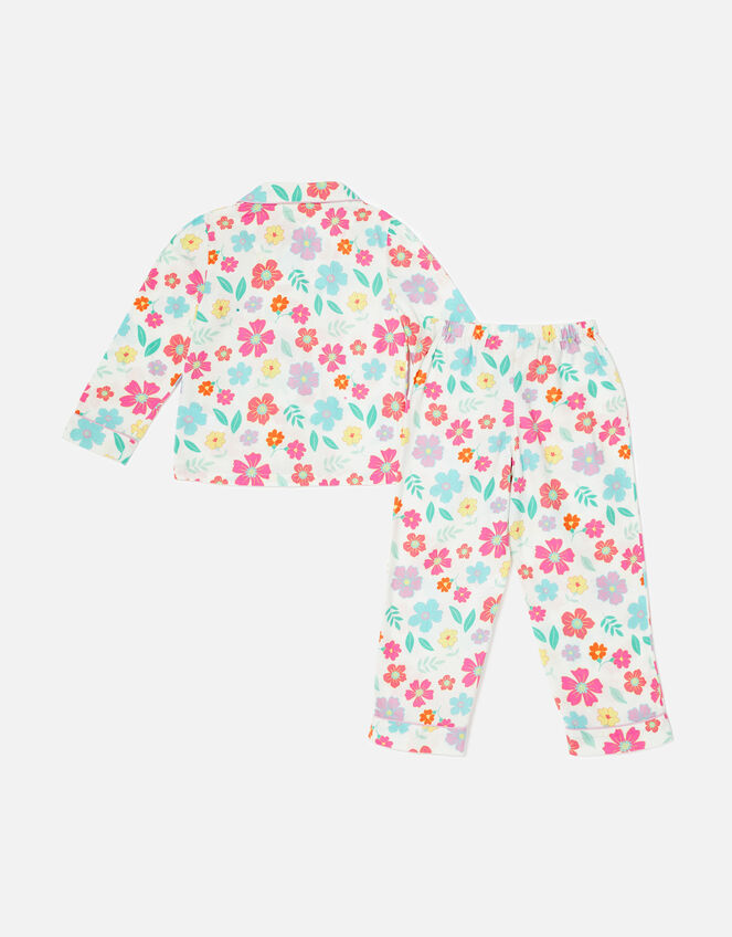 Girls Floral Print Pyjamas in Organic Cotton, Blue (BLUE), large