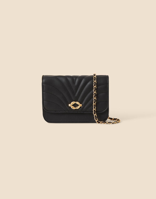 Chain Strap Quilted Cross-Body Bag, Black (BLACK), large