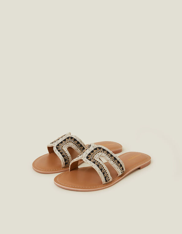 Wide Fit Cut-Out Bead Slide Sandals, Black (BLACK WHITE), large