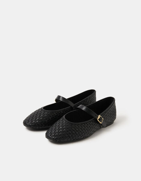 Woven Mary Jane Ballet Flats, Black (BLACK), large