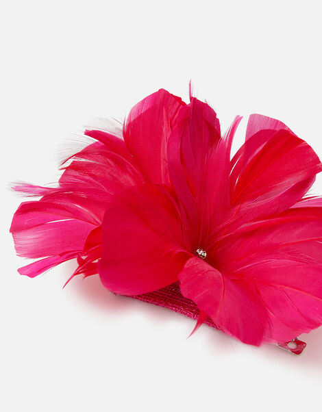 Light Feather Detail Flower Clip Pink, Pink (FUCHSIA), large