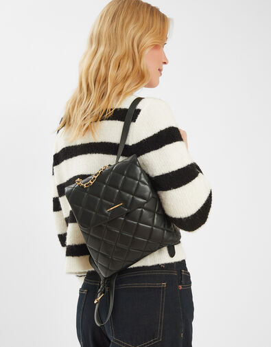 Small Quilted Faux Leather Backpack, Black (BLACK), large