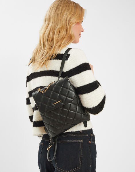 Small Quilted Faux Leather Backpack, Black (BLACK), large