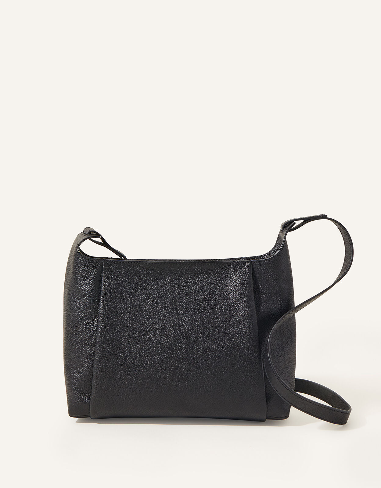 Leather Fold Zip Top Cross Body Bag Black