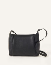 Leather Fold Zip Top Cross-Body Bag , Black (BLACK), large