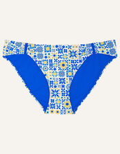 Retro Tile Print Bikini Bottoms, Blue (BLUE), large