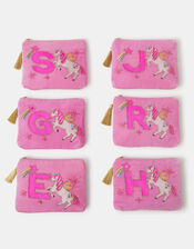 Girl Initial Unicorn Velvet Pouch, Pink (PINK), large