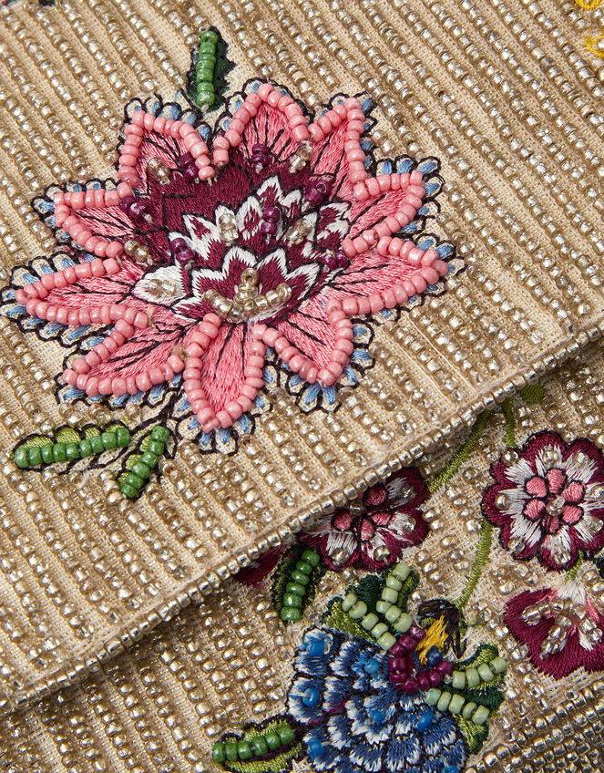 Floral Bead Embellished Clutch Bag, , large