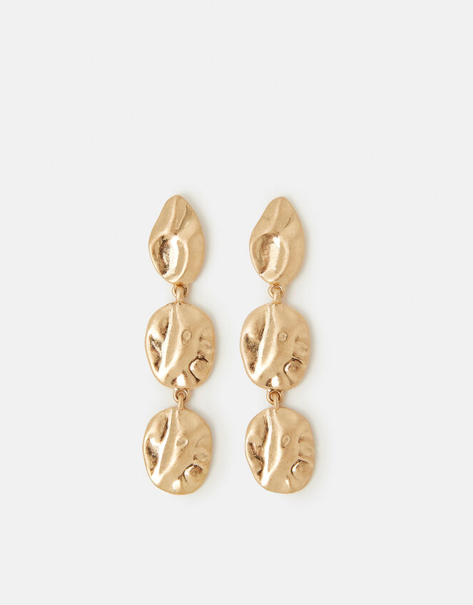 Textured Coin Drop Earrings, , large