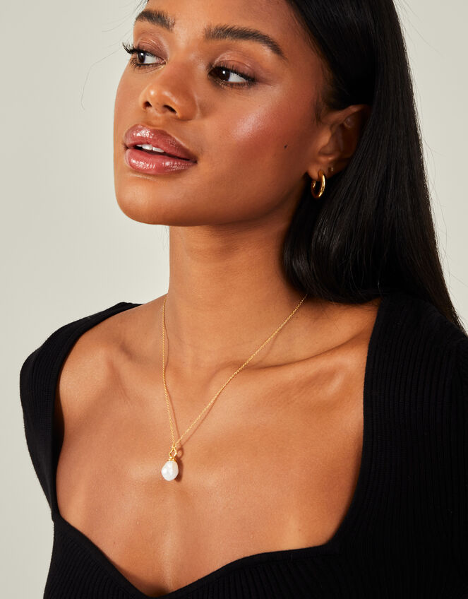 14ct Gold-Plated Long Pearl Pendant Necklace, , large