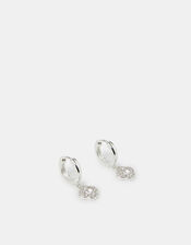 Sterling Silver-Plated Clover Drop Hoop Earrings, , large