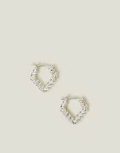 Sterling Silver-Plated Twist V Shape Hoop Earrings, , large