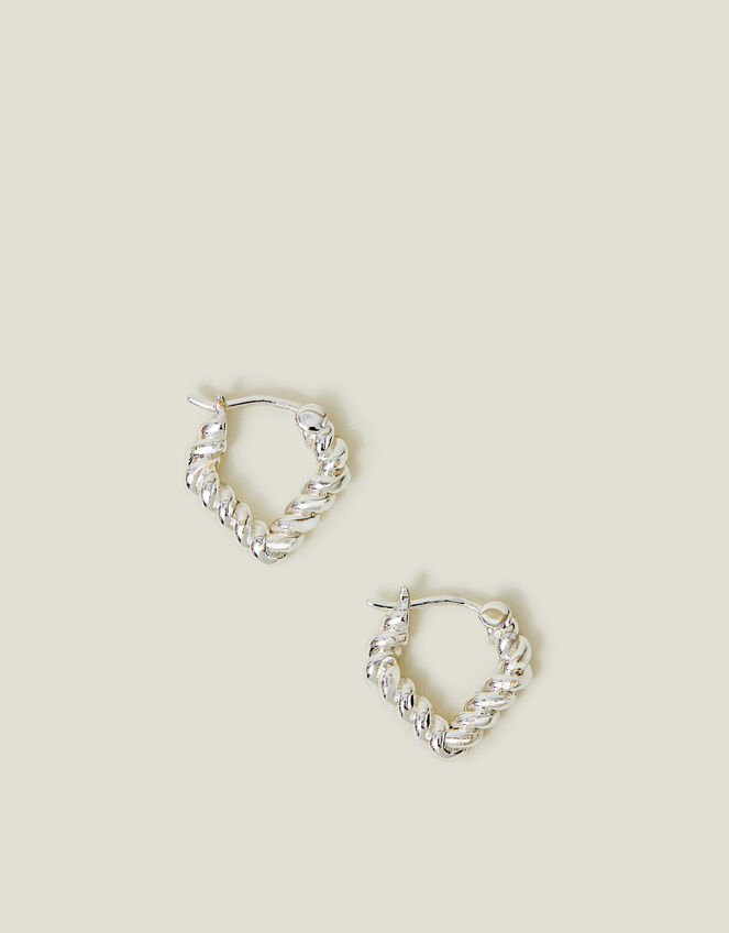 Sterling Silver-Plated Twist V Shape Hoop Earrings, , large