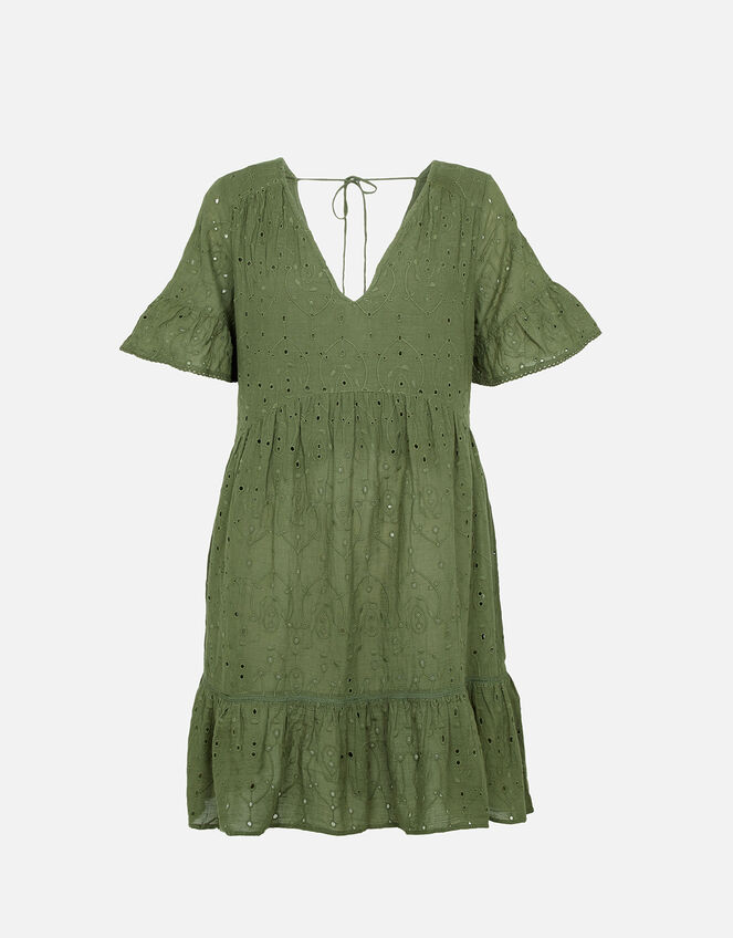 Schiffli Mini Dress, Green (KHAKI), large
