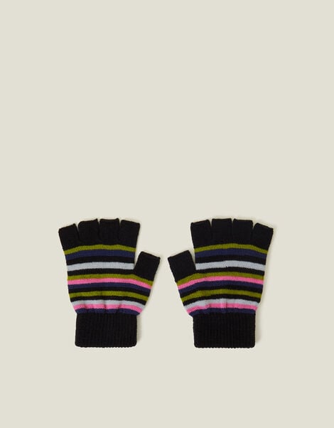 Stripe Fingerless Gloves, Black (BLACK), large