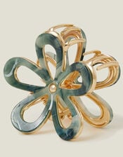 Marble Metal Flower Claw Clip Green, , large