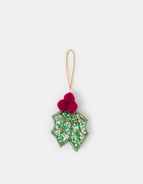 Embellished Holly Christmas Tree Decoration, , large