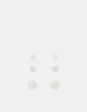 3-Pack Sterling Silver Star Stud Earrings, , large