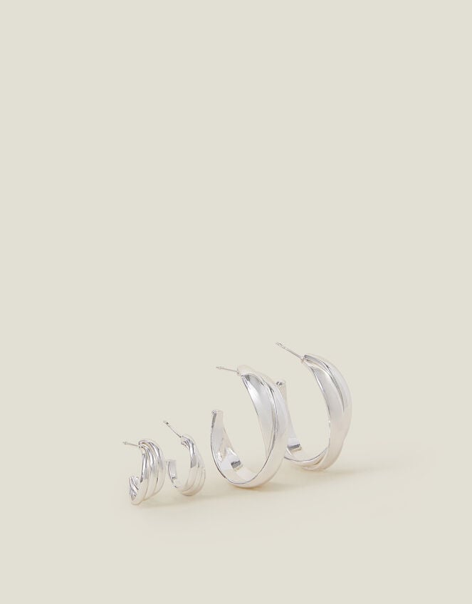 2-Pack Sterling Silver-Plated Chunky Twist Hoop Earrings, , large
