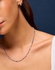Sterling Silver-Plated Blue Aventurine Beaded Necklace, , large