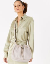 Drawstring Weave Shoulder Bag, Cream (CREAM), large