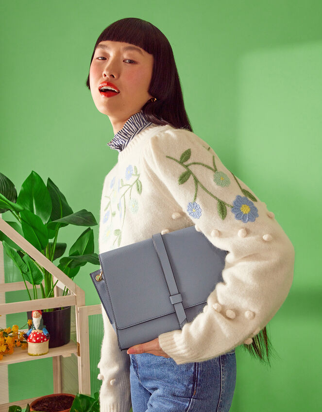 Strap Detail Large Cross-Body Bag, Blue (BLUE), large