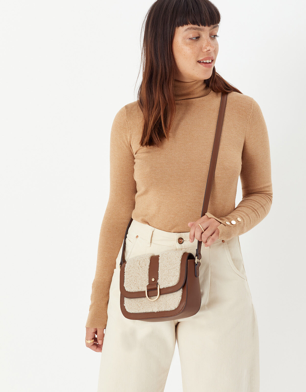 Faux Shearling Cross Body Bag