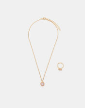 Girls Heart Gem Necklace & Ring Set, , large