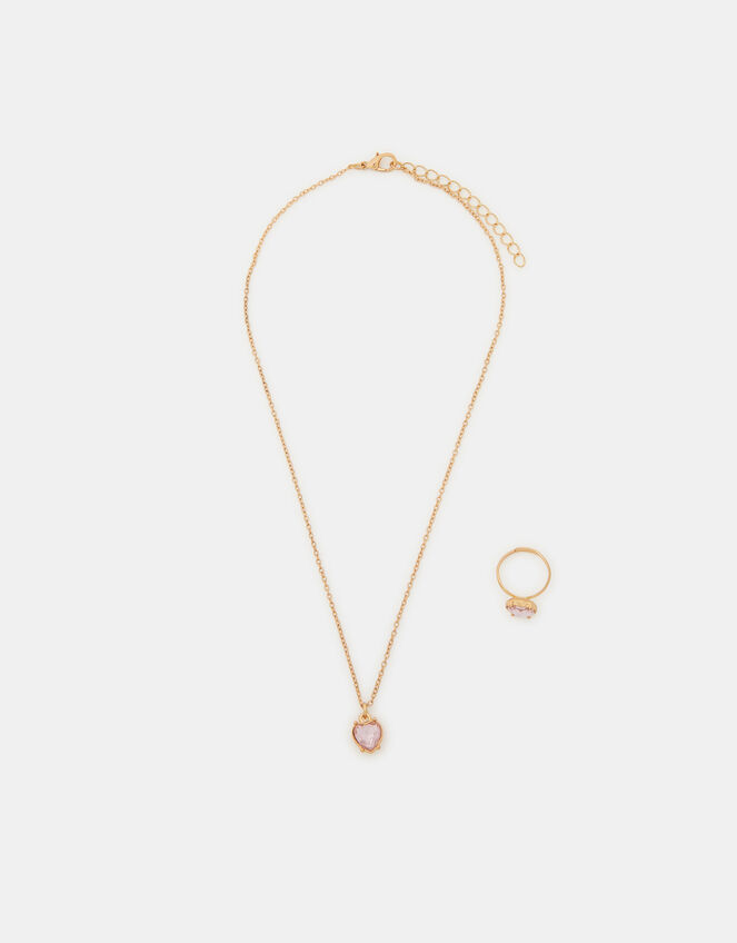 Girls Heart Gem Necklace & Ring Set, , large