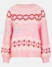 Oversized Fair Isle Jumper, Pink (PINK), large