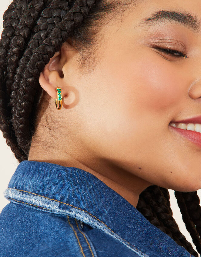Stainless Steel Gem Inlay Hoops, , large