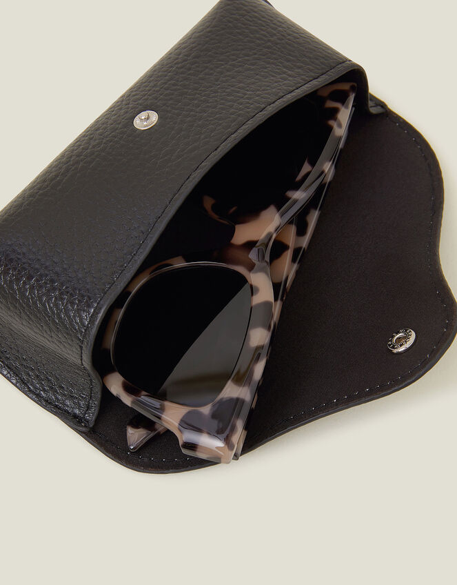 Faux Leather Sunglasses Case, Black (BLACK), large