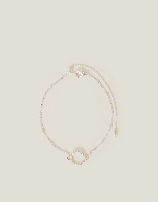 Sterling Silver-Plated Sparkle Circle Bracelet, , large