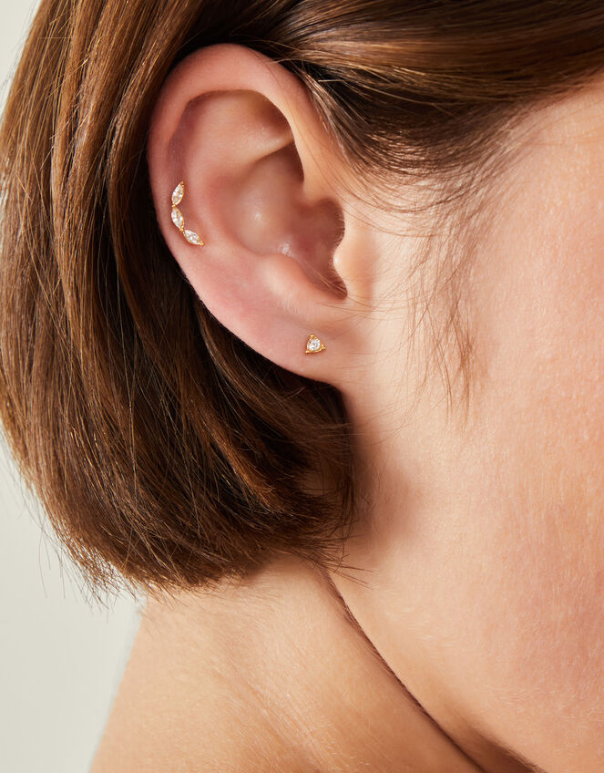 2-Pack 14ct Gold-Plated Diamante Flatback Stud Earrings, , large