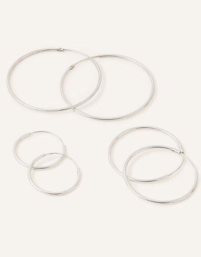 Sterling Silver Hoop Earrings Set of Three, , large