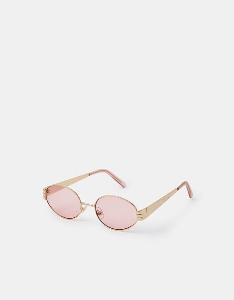 Rose Tinted Metal Oval Sunglasses, , large