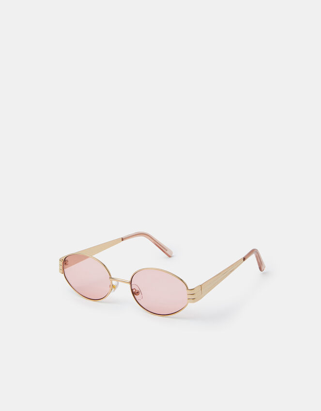 Rose Tinted Metal Oval Sunglasses, , large
