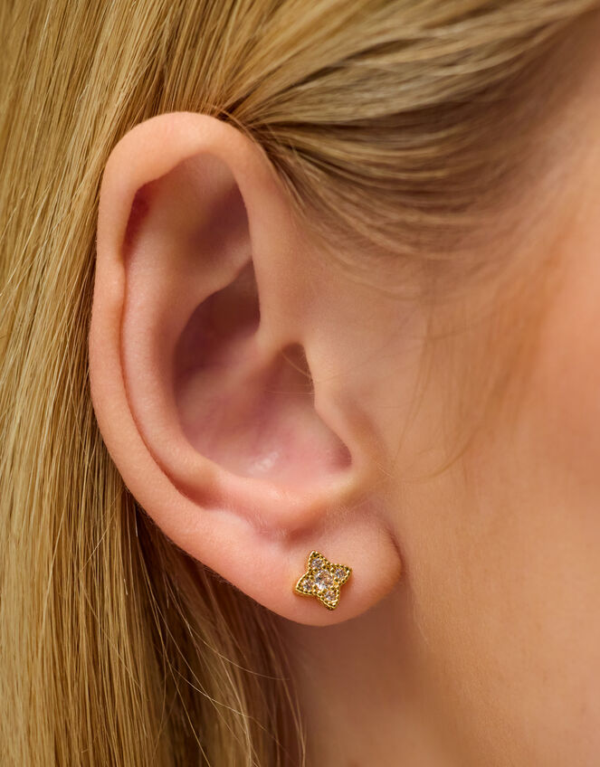 14ct Gold-Plated Clover Stud Earrings, , large